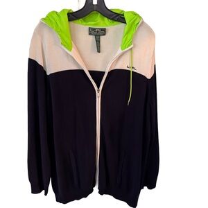 Lauren Ralph Lauren Active  Women's Hooded Zip Up Sweater Navy White Sz 2X NEW